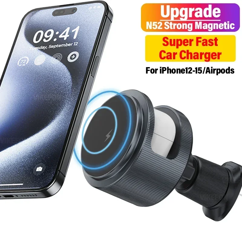 Wireless Car Charger Mount Fast Charging - Chargeur sans fil magnétique pour voiture,