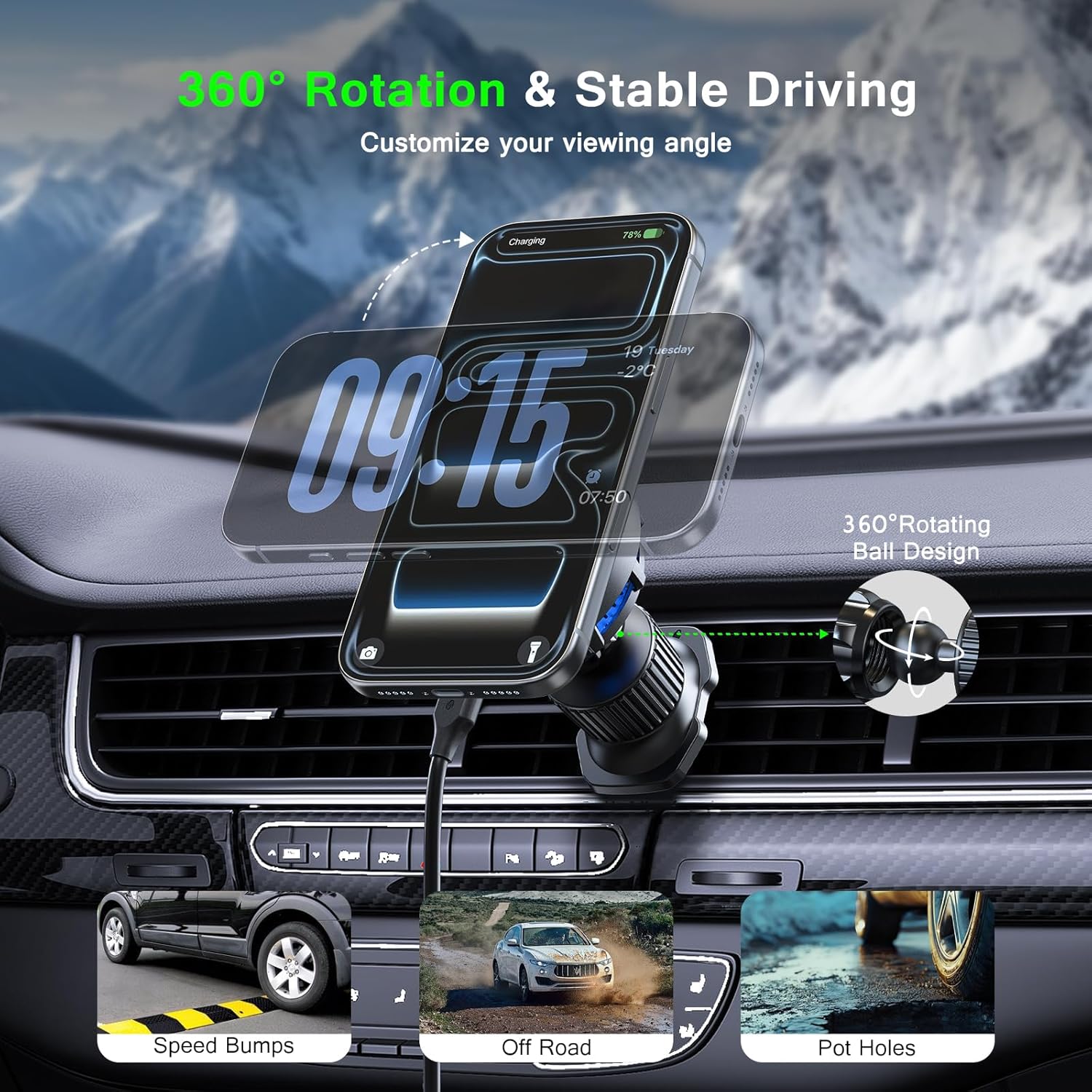 Support de chargeur de voiture - Wireless Car Charger Mount Fast Charging avis et prix