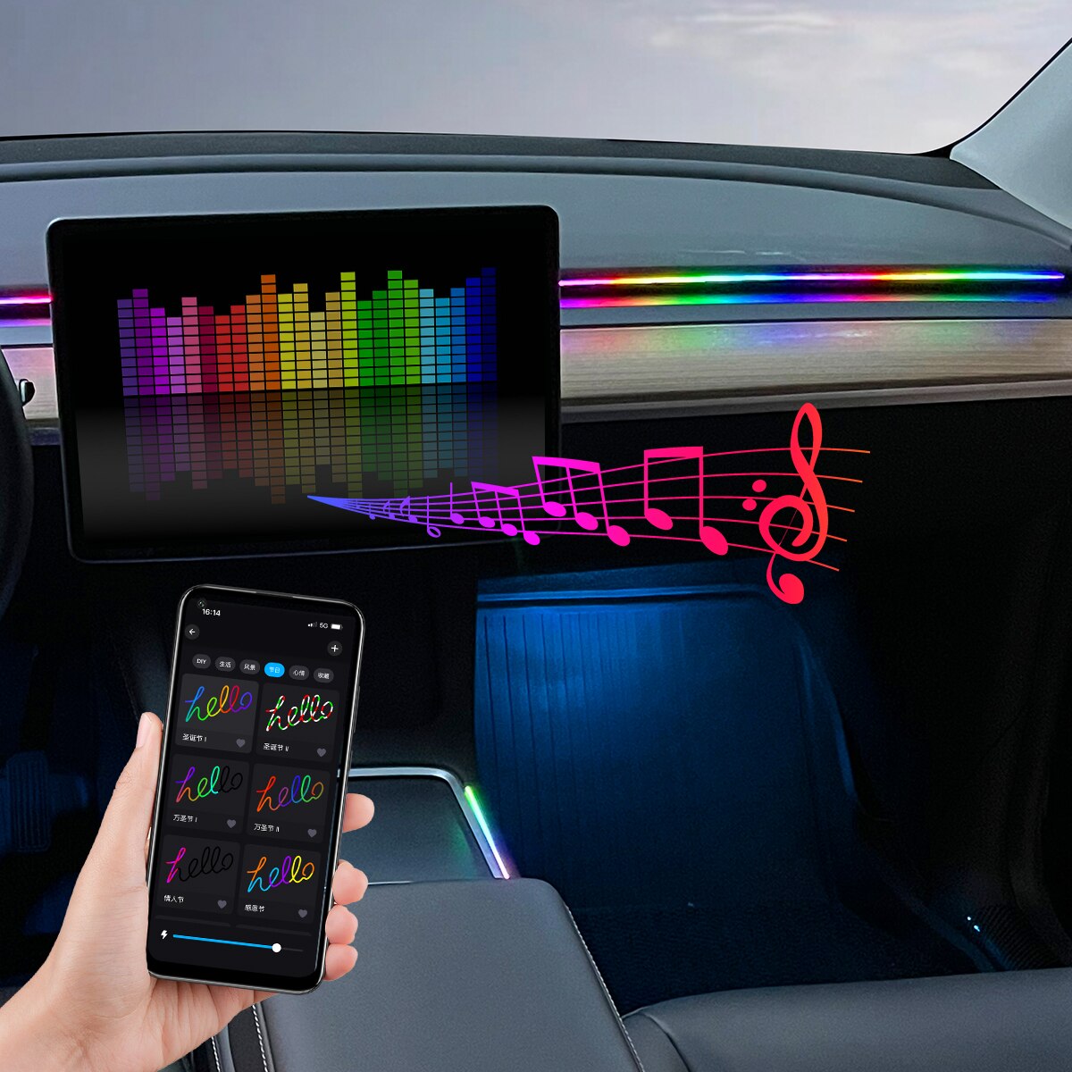 Lumière ambiante LED pour voit - Led Ambient Interior Car Lights App Control avis et prix